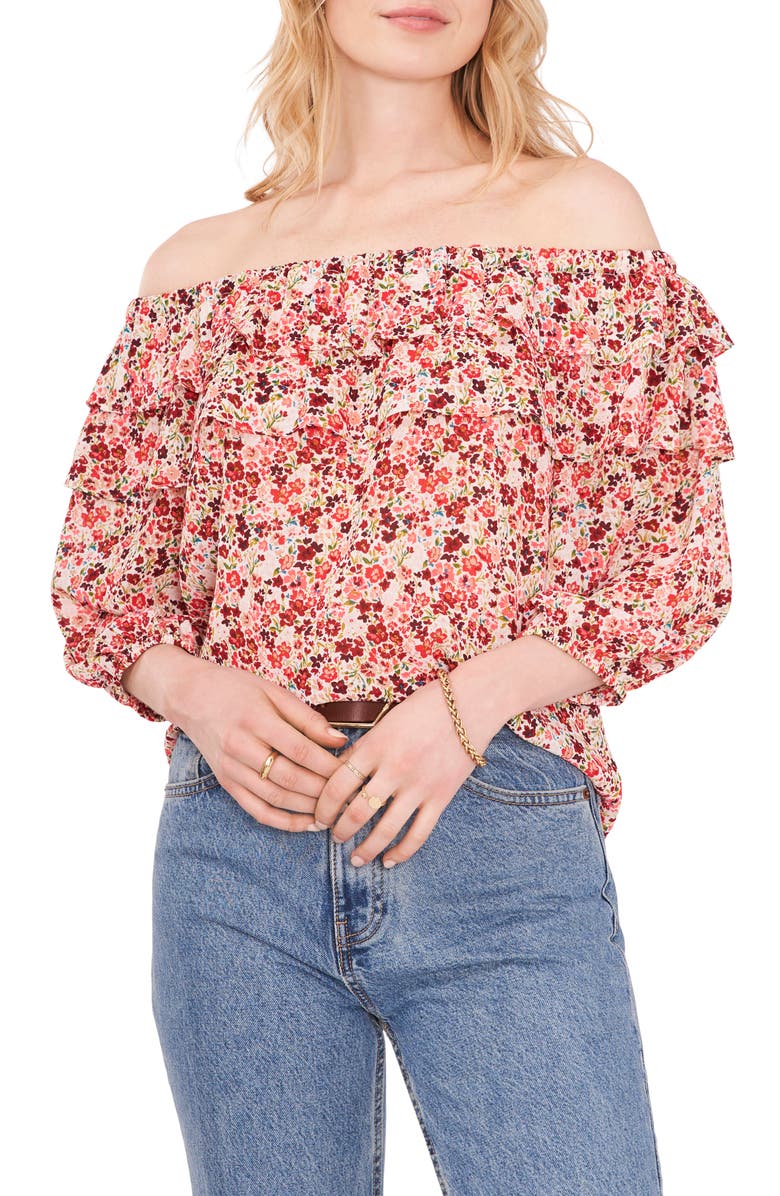 Vince Camuto Floral Print Off the Shoulder Top, Main, color,