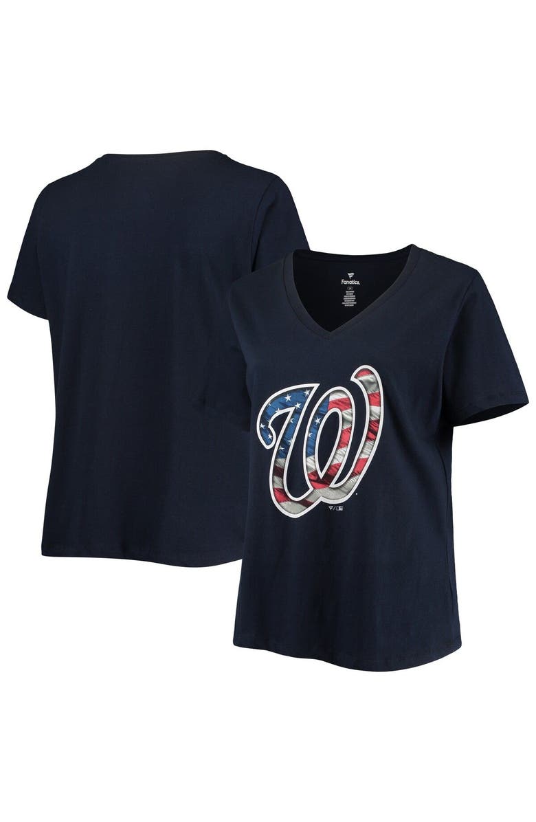 PROFILE Women's Navy Washington Nationals Plus Size Banner V-Neck T-Shirt, Main, color, Navy