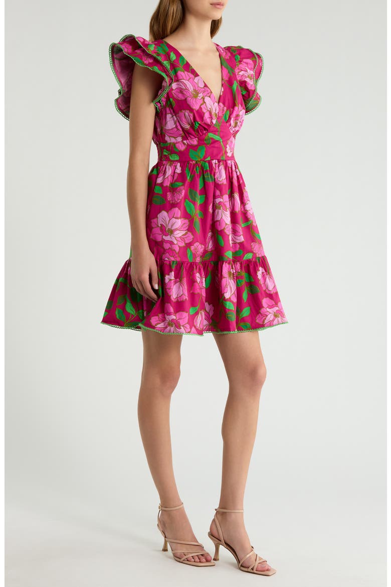Surie Floral Ruffle Cotton Minidress, Alternate, color, PINKS-GREEN