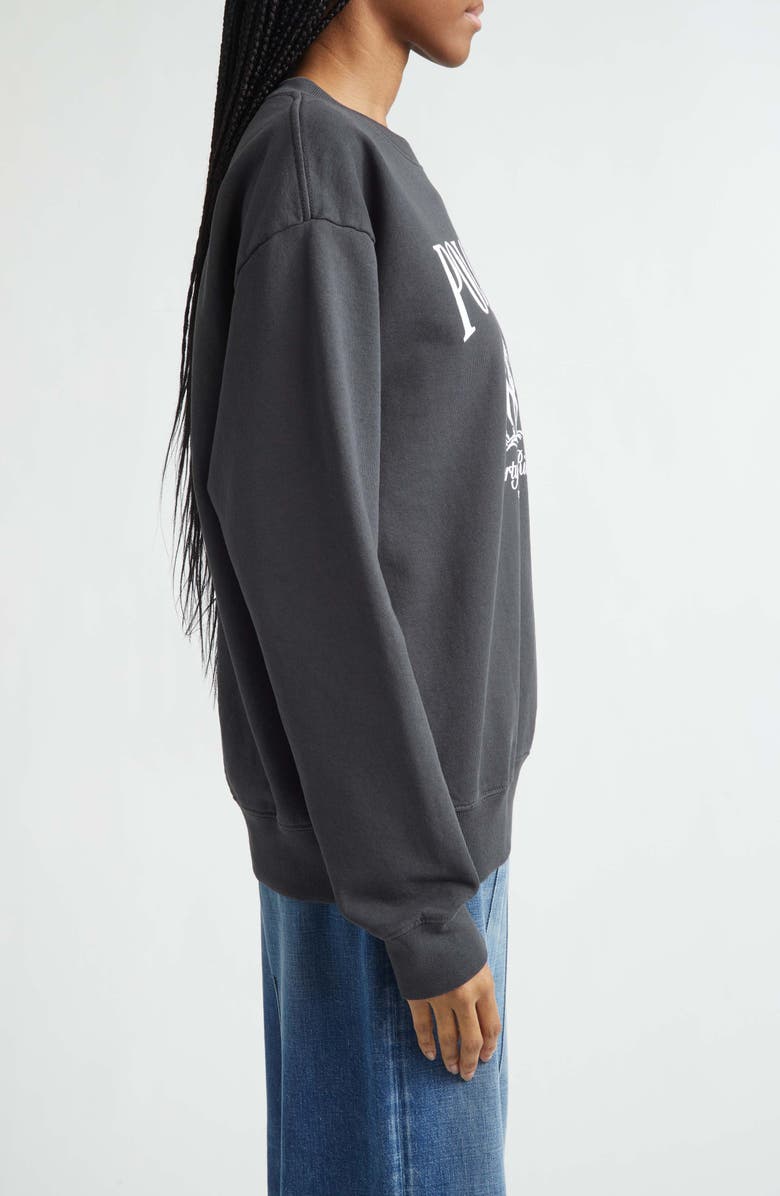 Sporty & Rich Stallion Crewneck Cotton Graphic Sweatshirt, Alternate, color, Faded Black