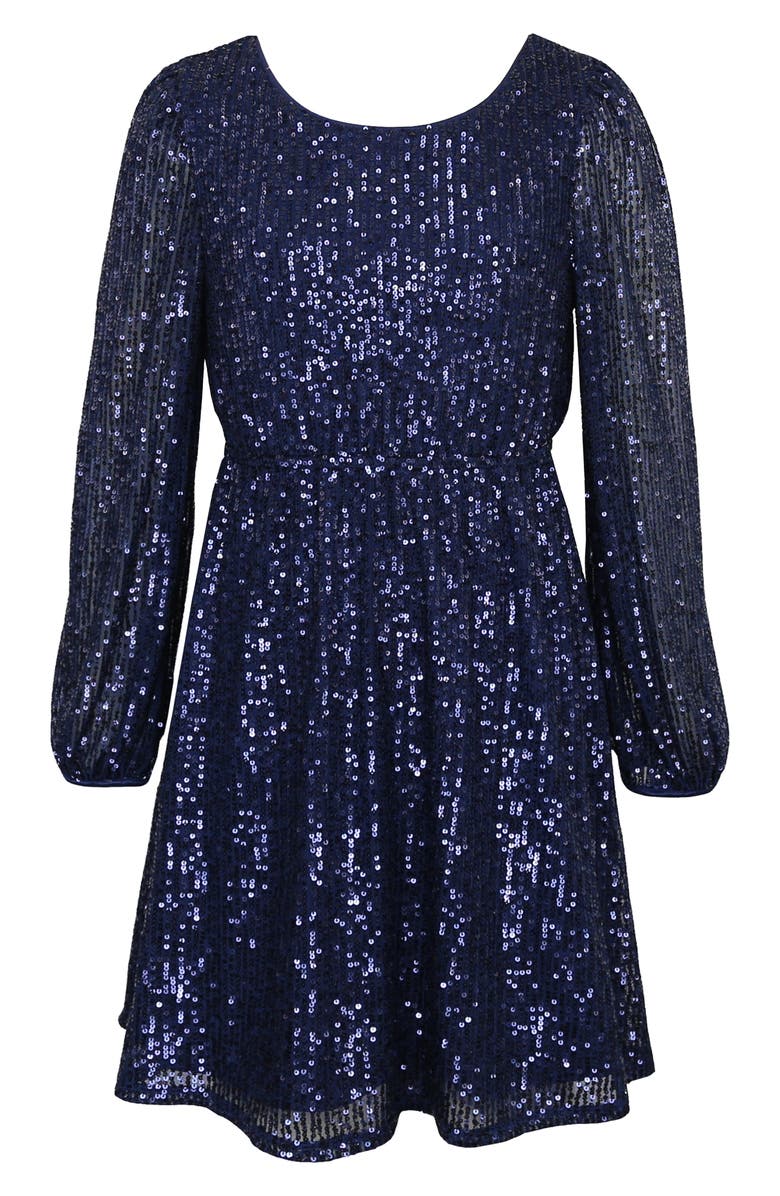 Zunie Kids' Long Sleeve Sequin Dress, Main, color, Navy