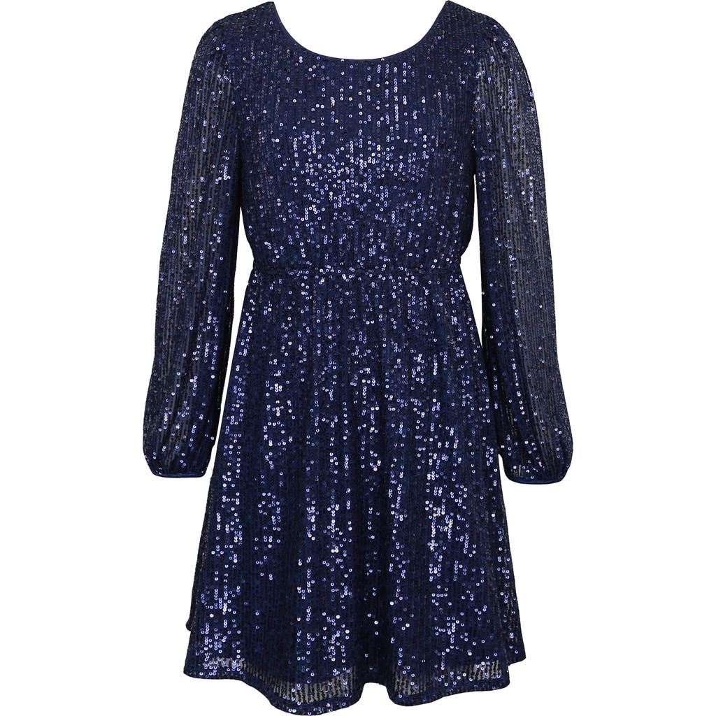 Zunie Kids' Long Sleeve Sequin Dress In Blue