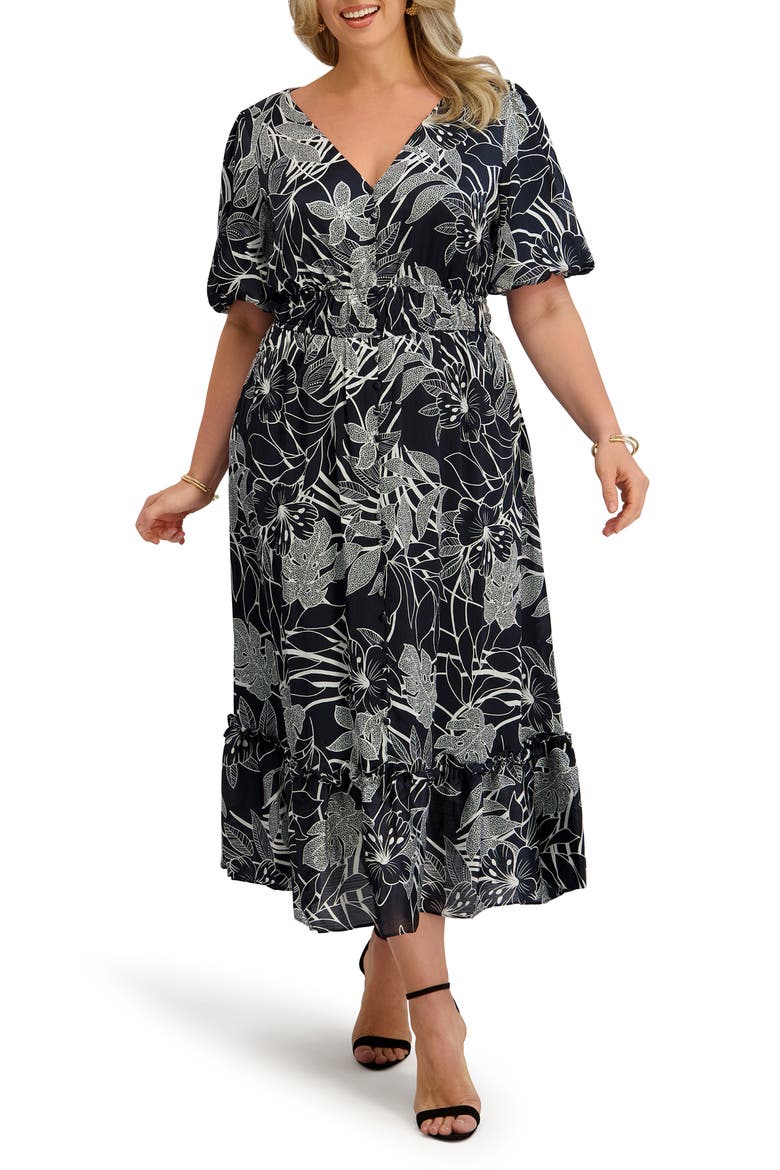 Smocked Waist Satin Yoryu Midi Dress, Main, color, SAGE MULTI