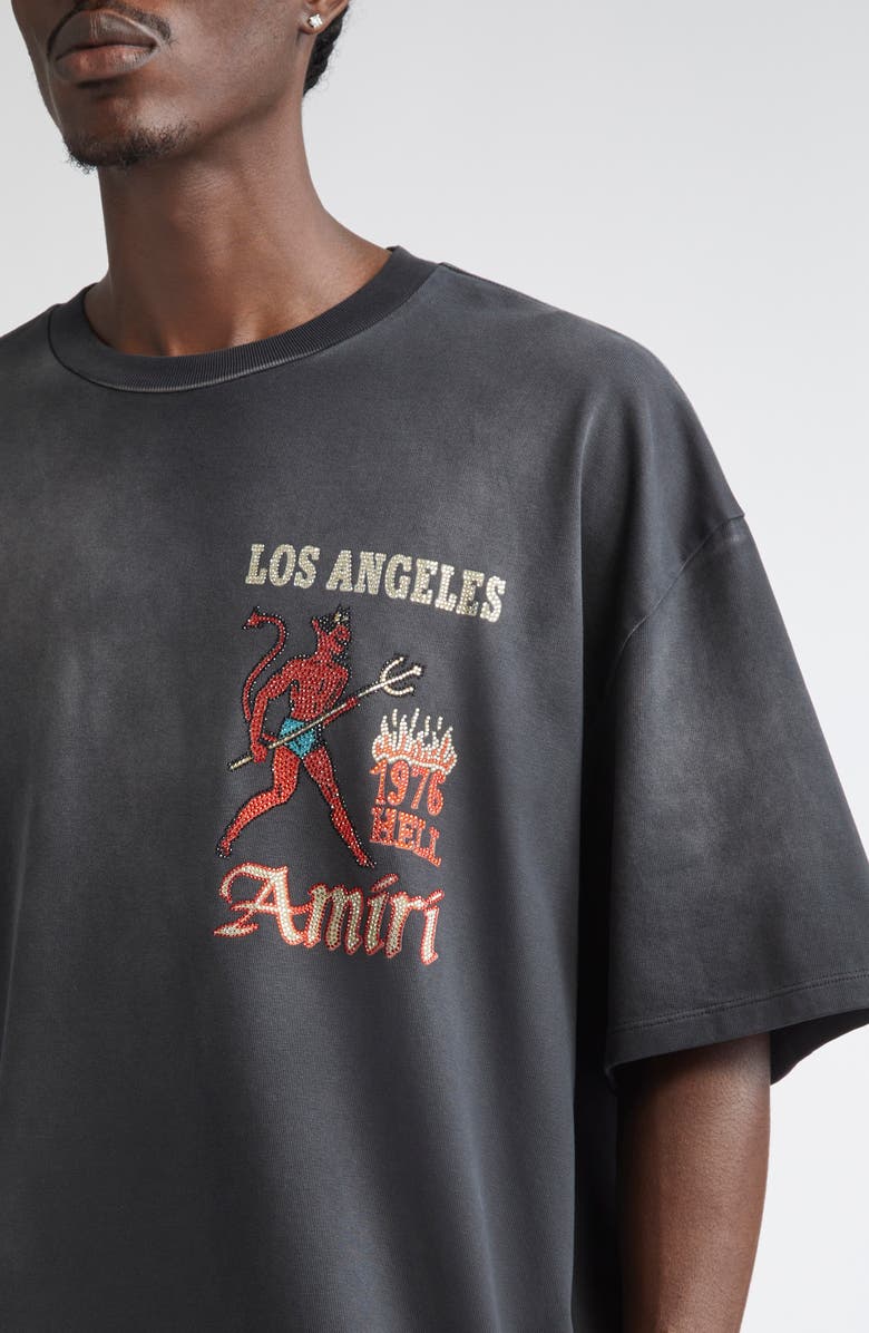 AMIRI Sinners Crystal Embellished T-Shirt, Alternate, color, Black