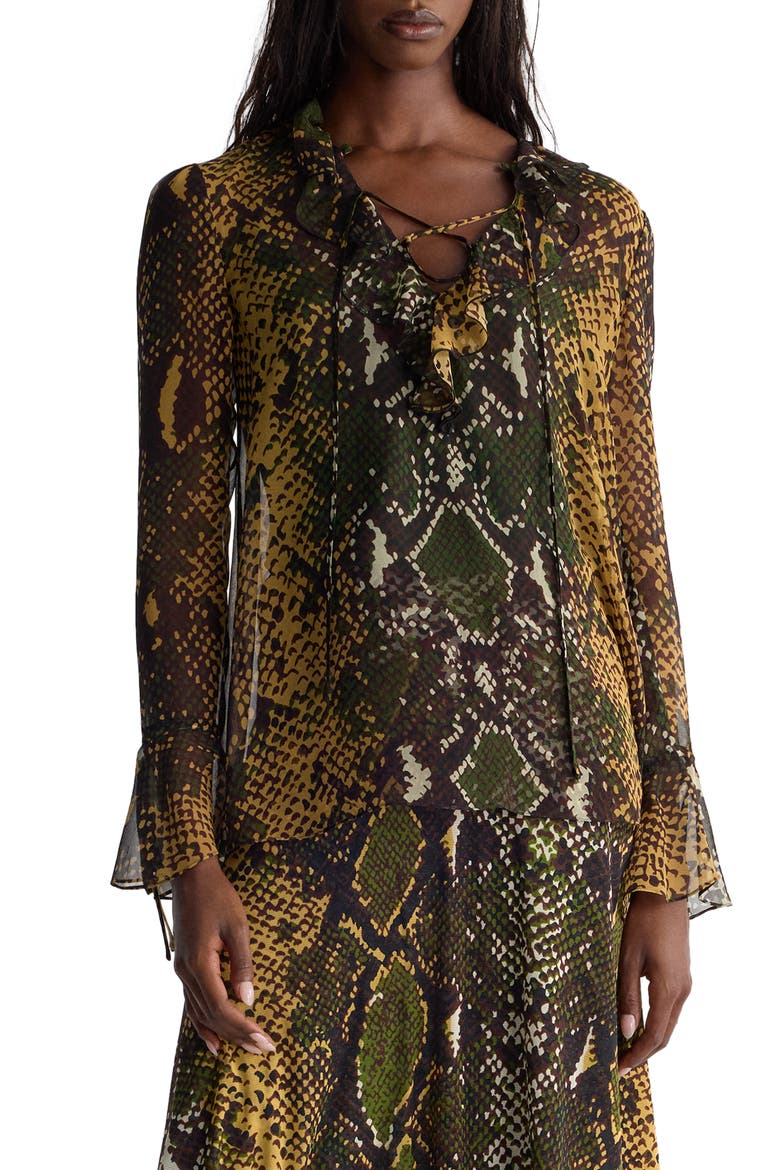 Paola Ruffled Neck Top, Main, color, SERPENTE CARAWAY