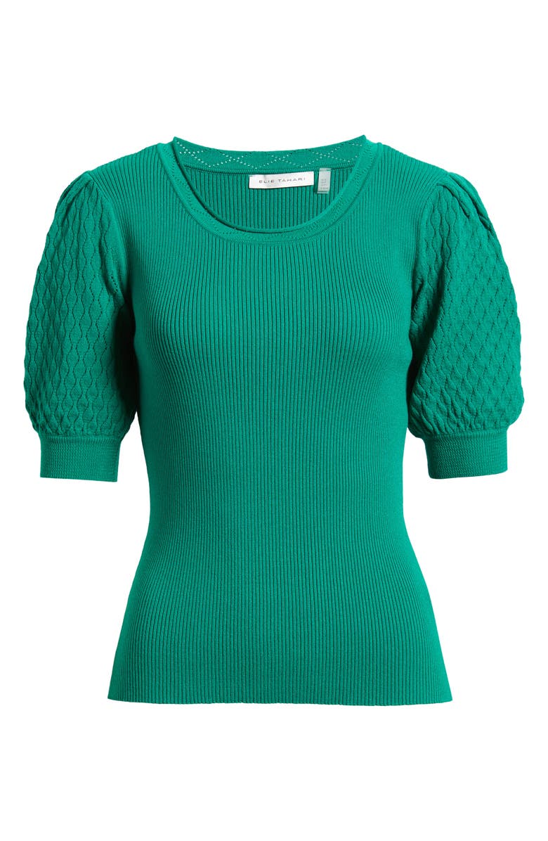 Elie Tahari The Nika Mixed Media Puff Sleeve Knit Top, Alternate, color, 