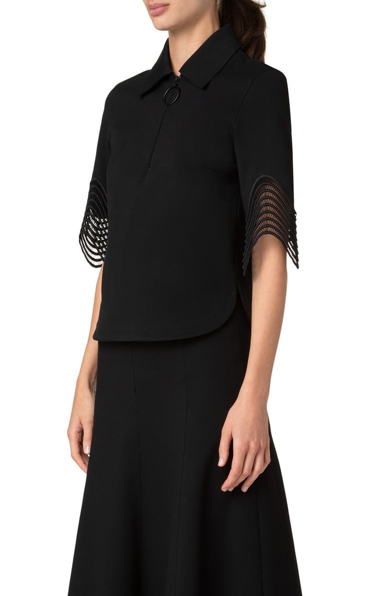 Akris punto Waved Lace Cuff Half Zip Polo, Alternate, color, 