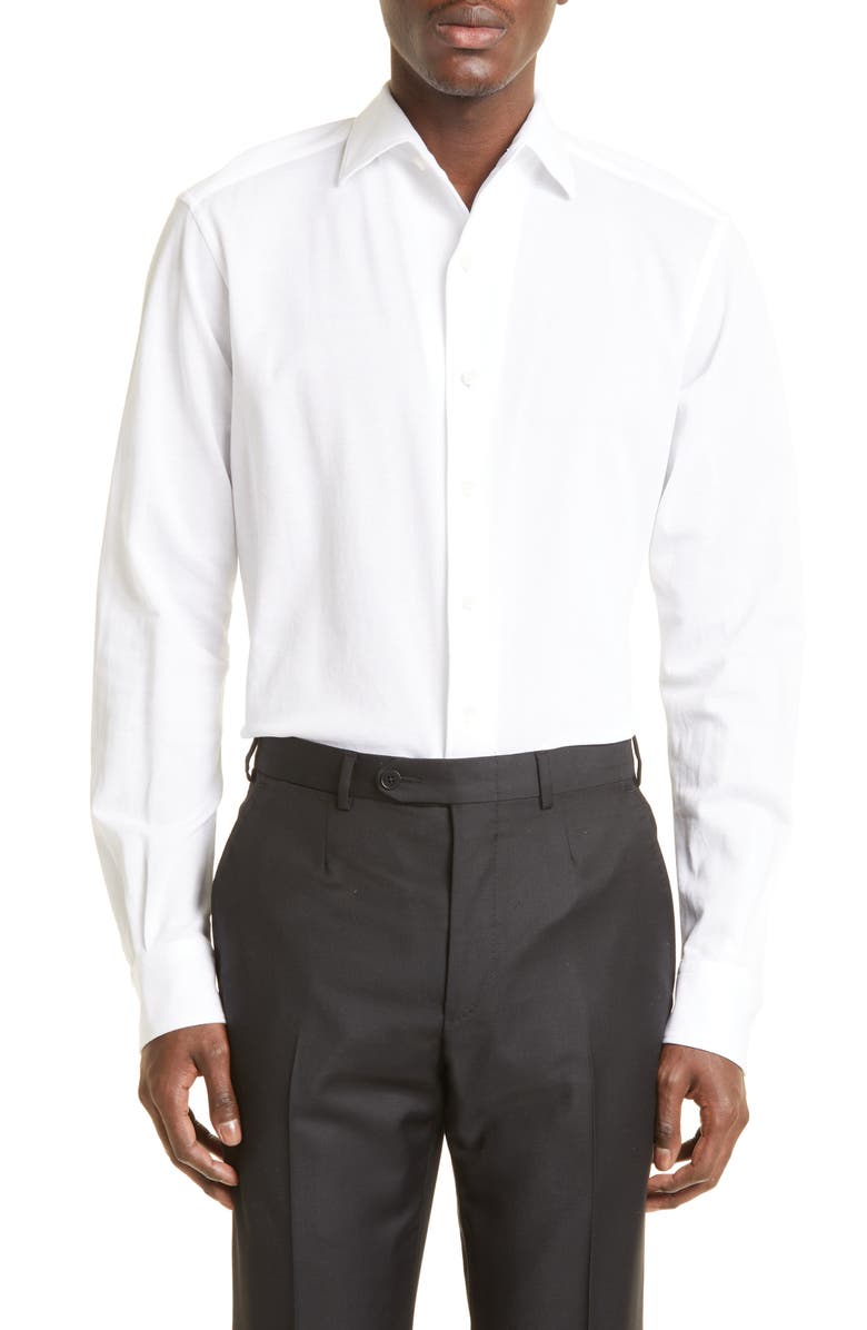 ZEGNA Cotton Jersey Button-Up Shirt, Main, color, 