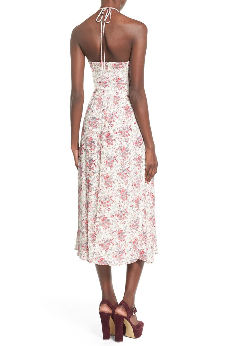 WAYF Floral Print Halter Midi Dress, Alternate, color, Garden Print