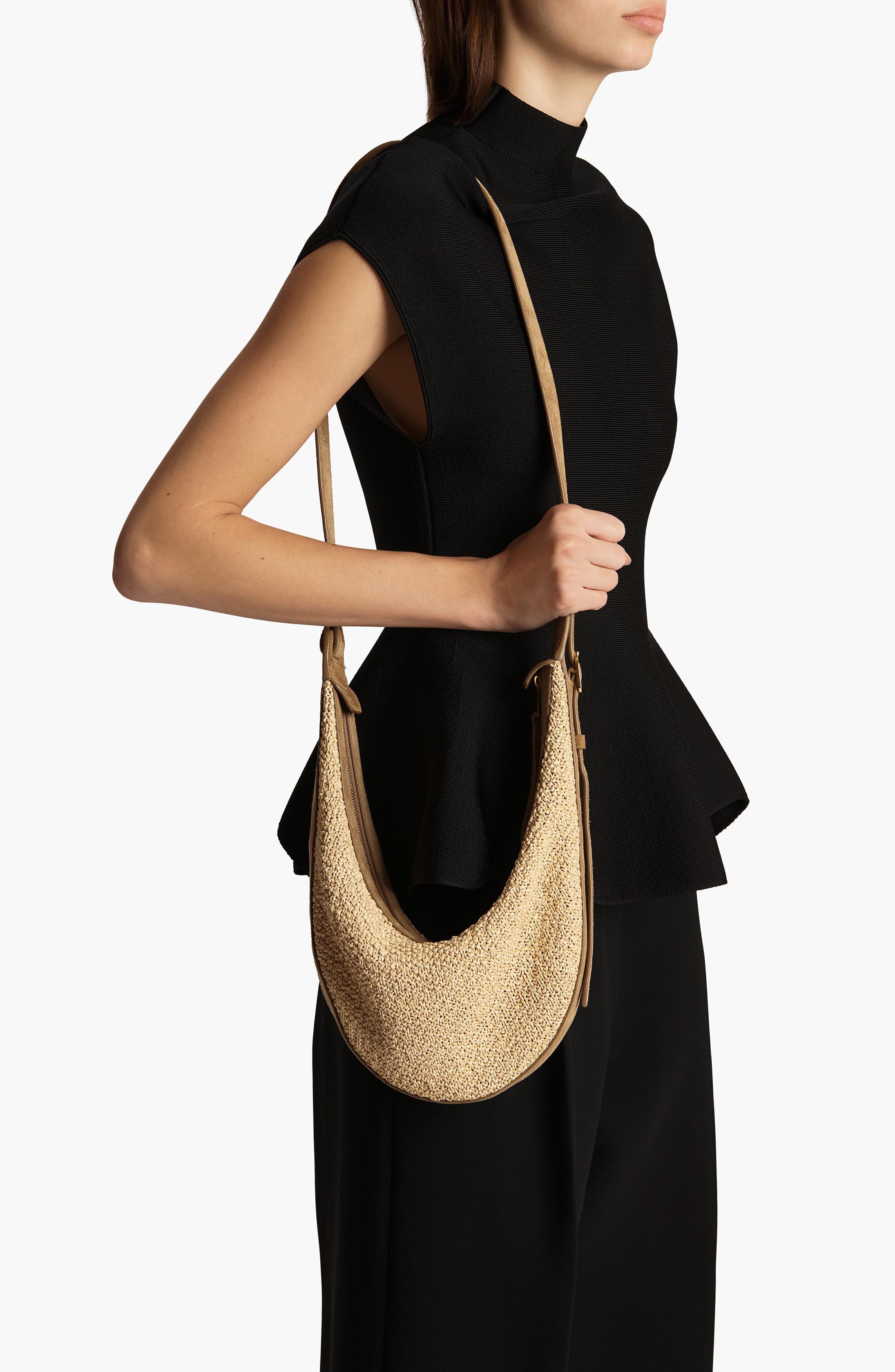 Khaite Small Augustina Crocheted Raffia Hobo Bag, Alternate, color, Wheat/ Natural 382