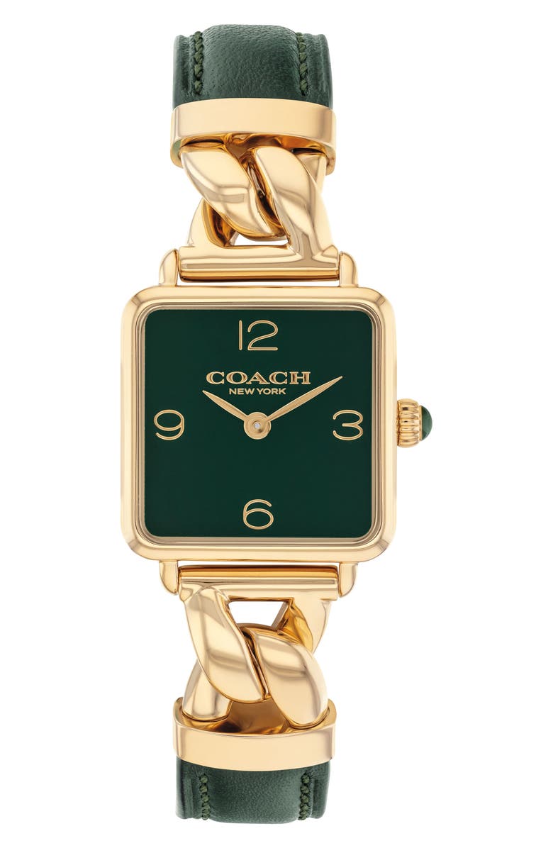 COACH Cass Leather Strap Bracelet Watch, 22mm, Main, color, Green