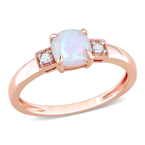 Opal & Diamond Cushion Ring 10k