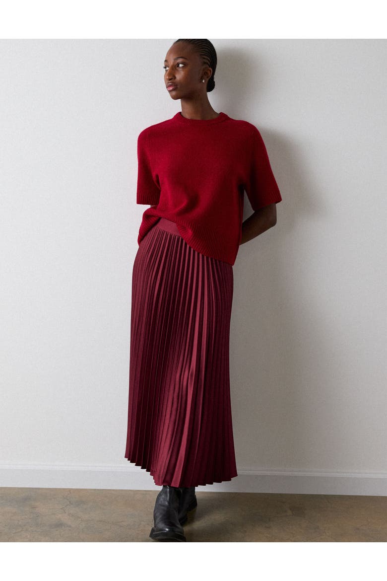 Satin Pleated Midi Skirt, Main, color, Burgundy