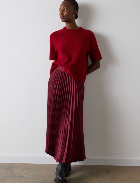 Satin Pleated Midi Skirt