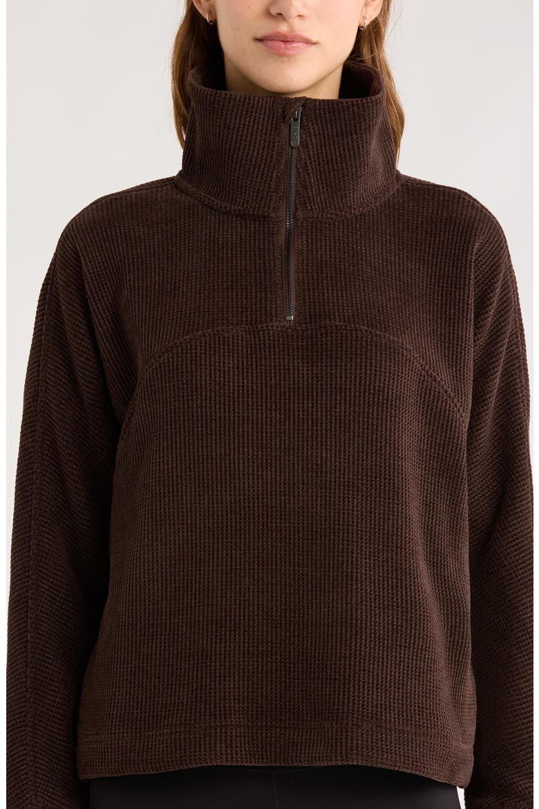 Half Zip Waffle Stitch Sweatshirt, Alternate, color, BROWN MOLE MARL
