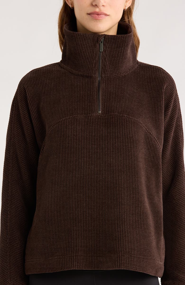 Zella Half Zip Waffle Stitch Sweatshirt, Alternate, color, Brown Mole Marl