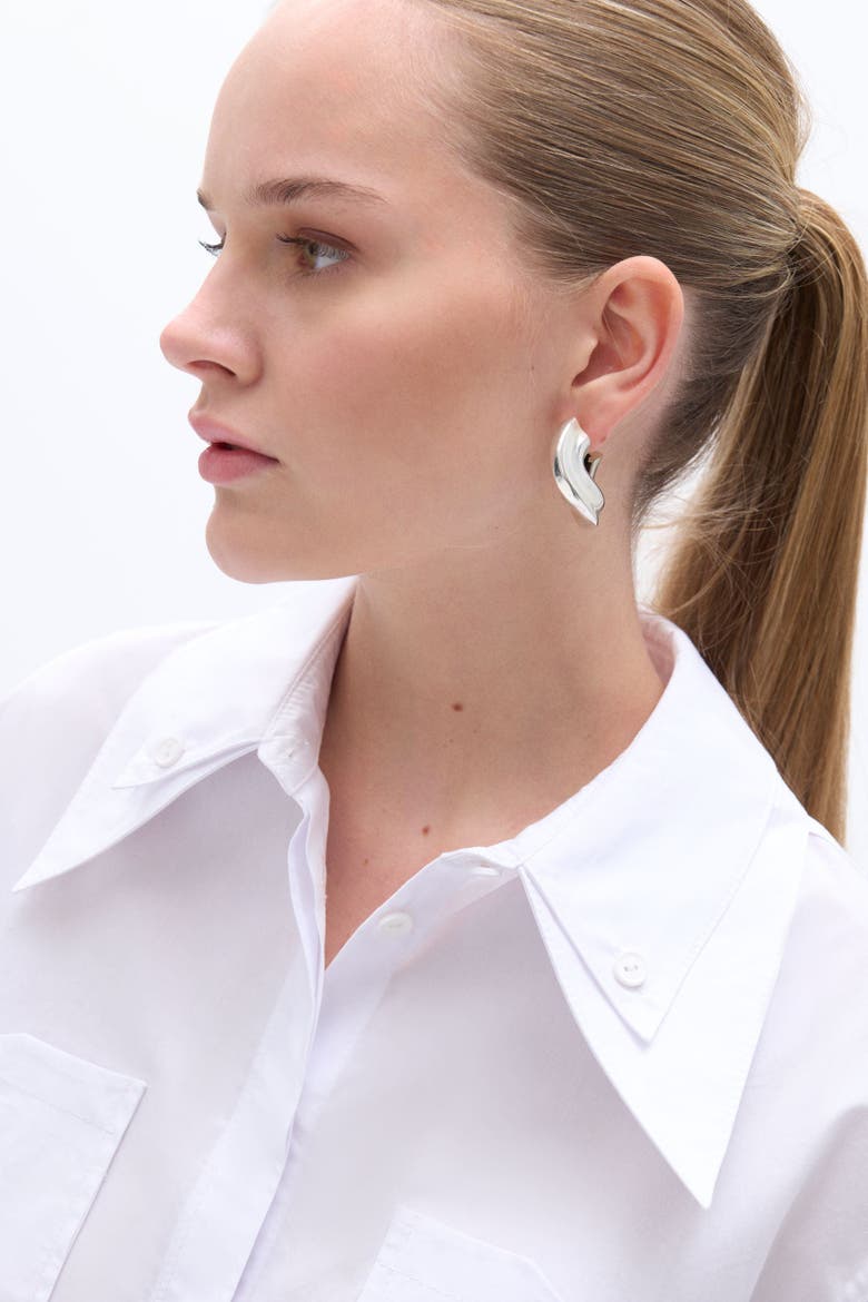 Double Collar Cotton Button-Up Shirt, Alternate, color, White