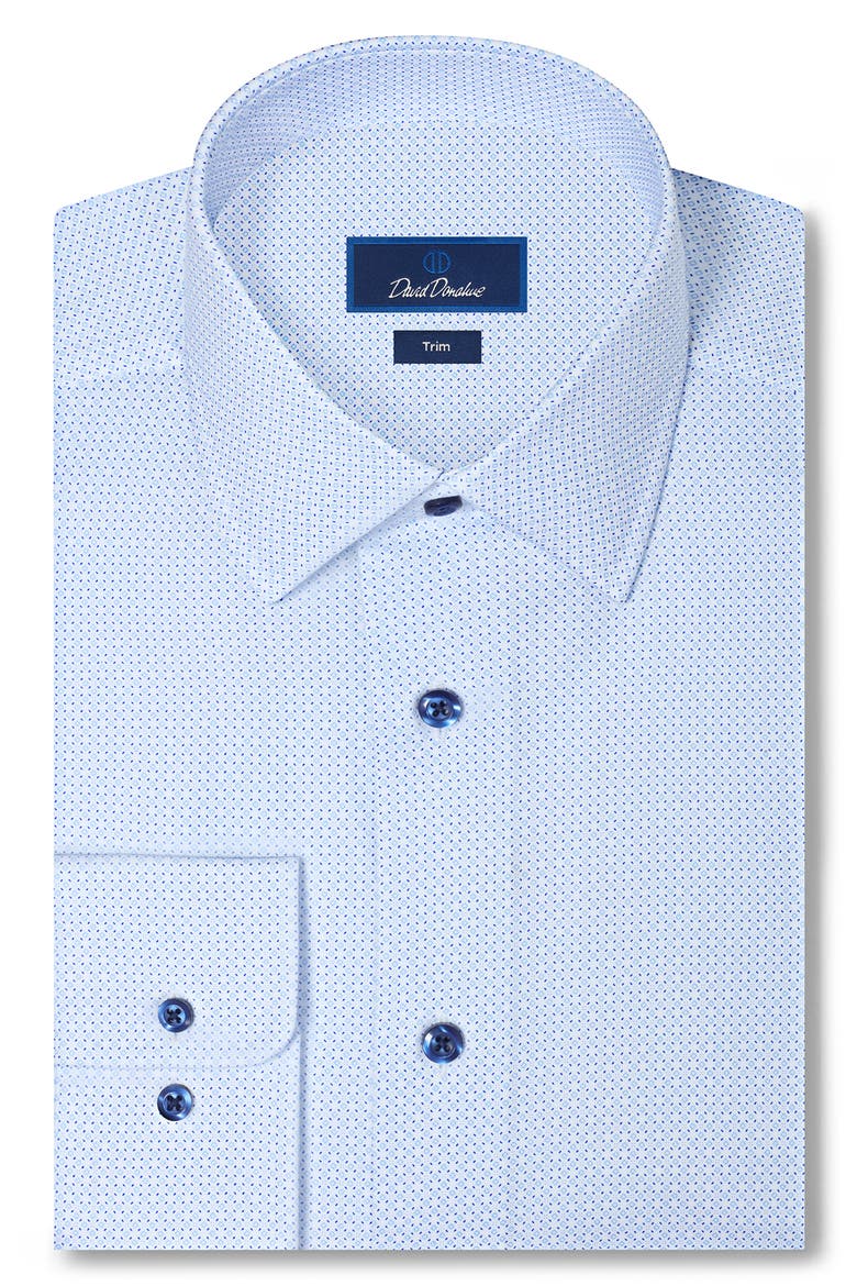 Trim Fit Neat Print Stretch Cotton Twill Dress Shirt, Main, color, BLUE/ WHITE