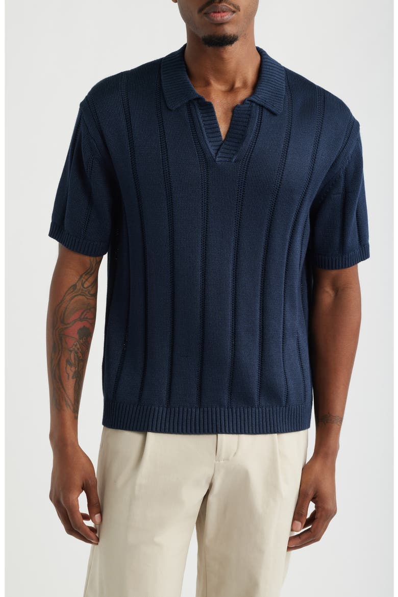Boxy Short Sleeve Polo Sweater, Main, color, NAVY ECLIPSE