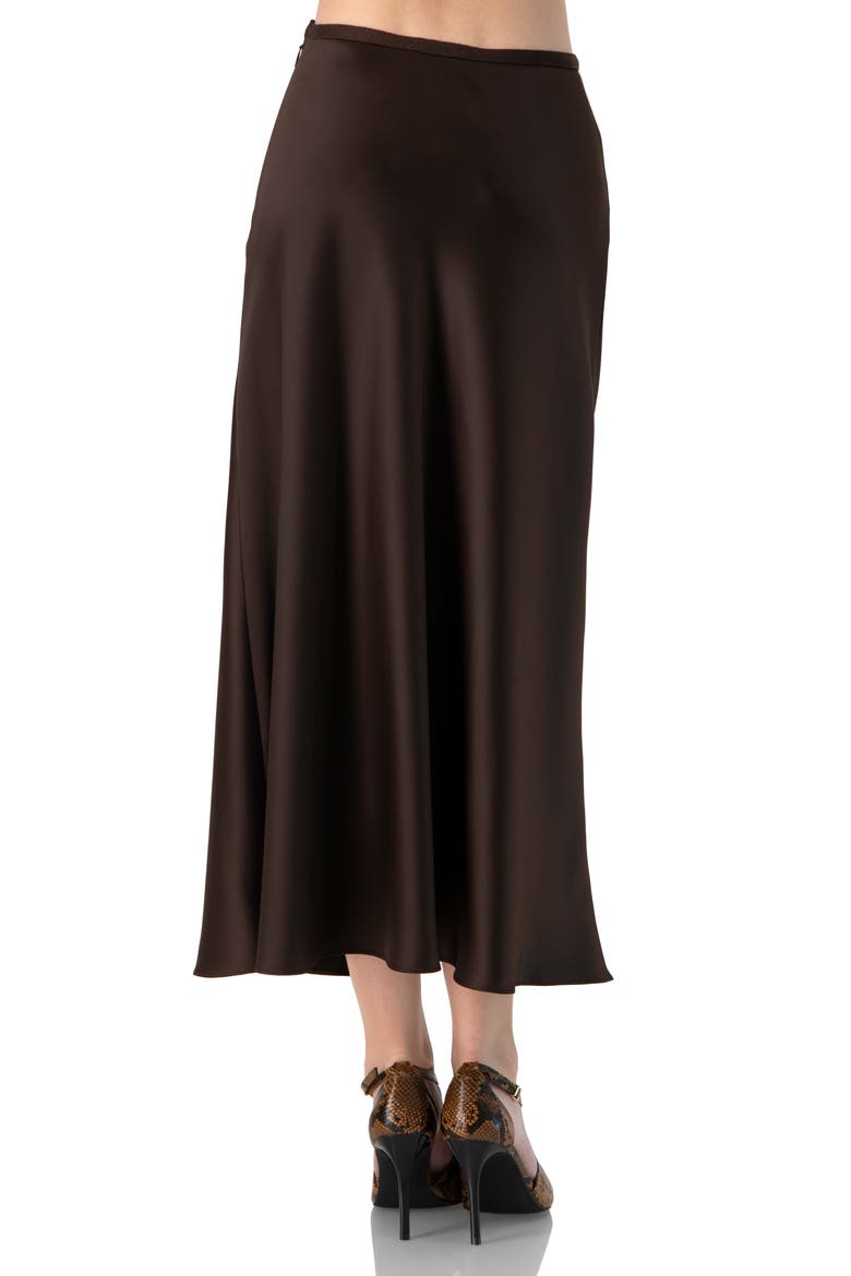 Solid Satin Midi Skirt, Alternate, color, Brown