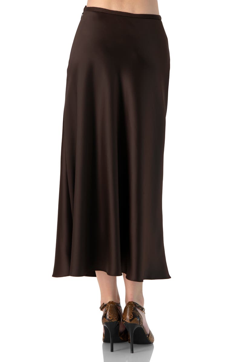 IVONNE Solid Satin Midi Skirt, Alternate, color, Brown