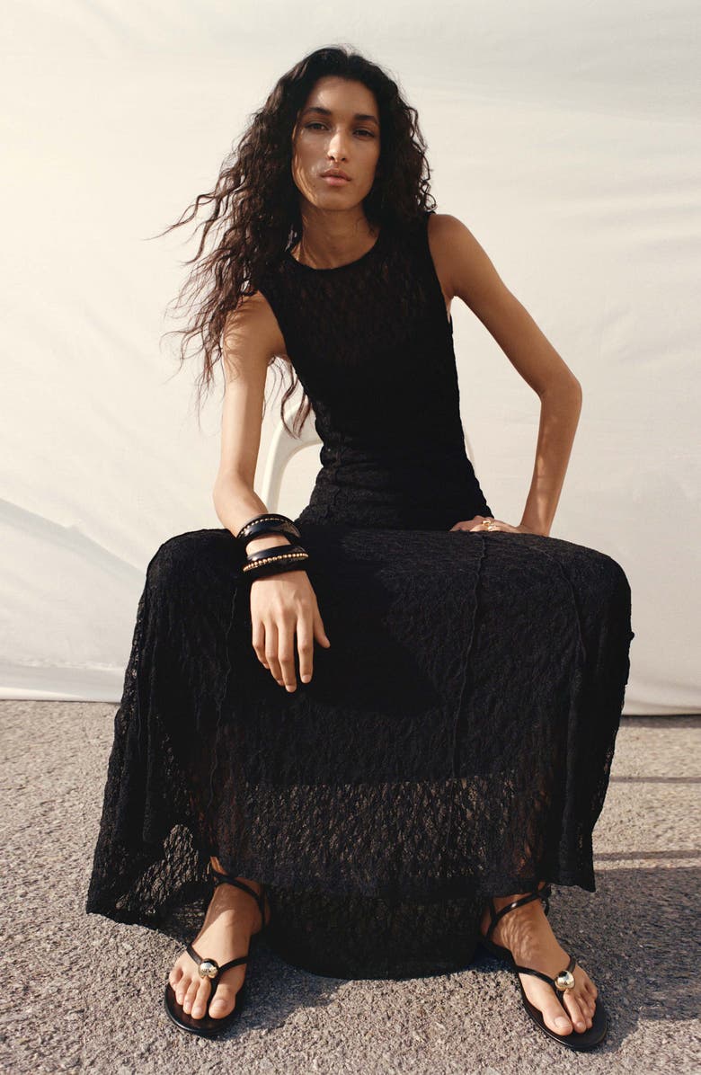 MANGO Sleeveless Lace Midi Dress, Alternate, color, Black