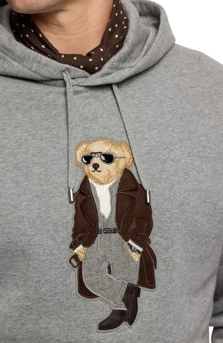 Ralph Lauren Purple Label Felpa Bear Appliqué Cotton & Cashmere Hoodie, Alternate, color, Classic Light Grey Melange