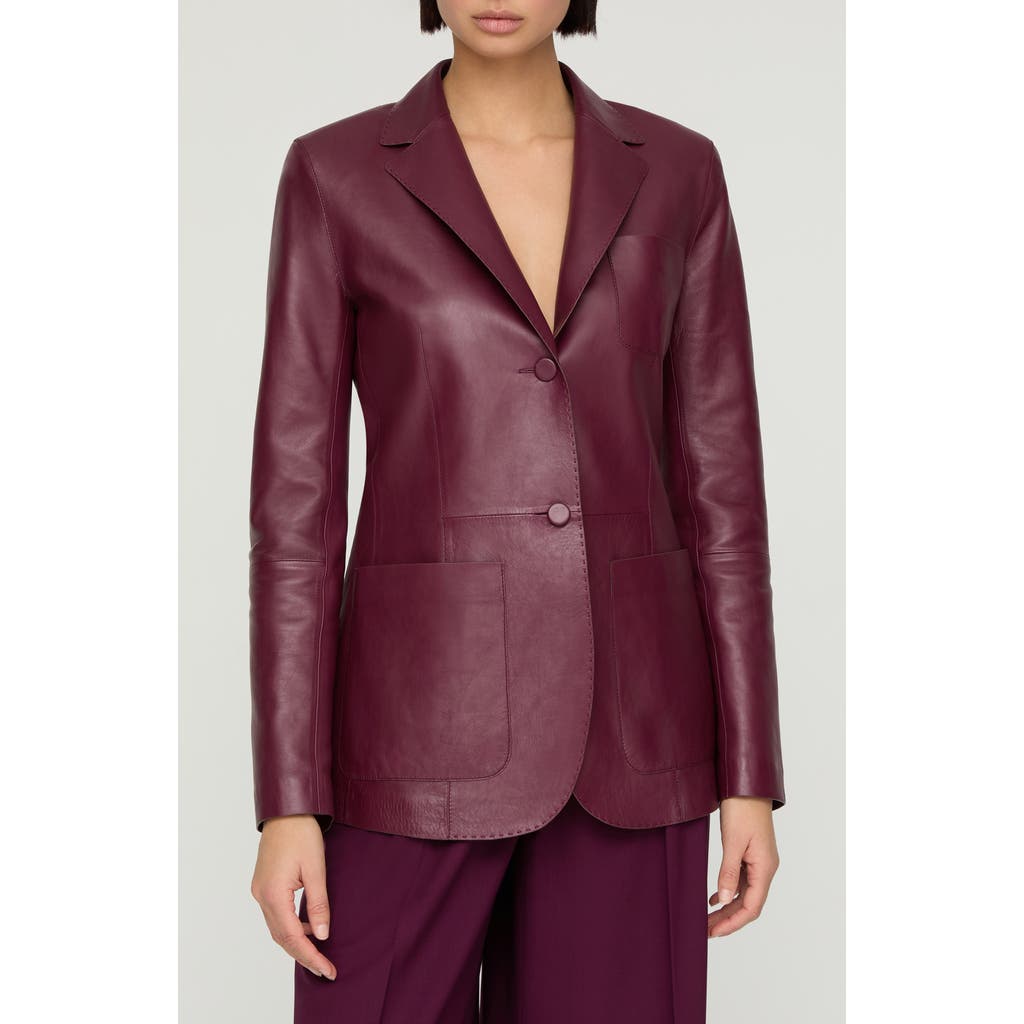 Lafayette 148 Plus Size Nappa Leather Pocket Fitted Blazer In Purple