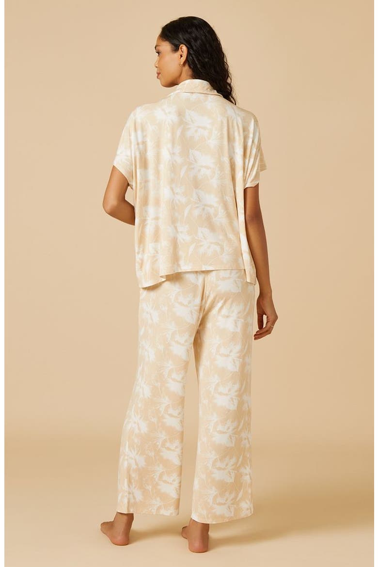 Soft Sleep Caftan Top and Cropped Pant Pajama Set, Alternate, color, Warm Sand Floral