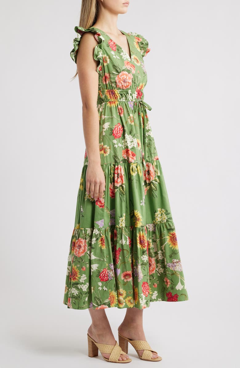 Anne Klein Floral Cotton Ruffle Shoulder Tiered Dress, Alternate, color, 