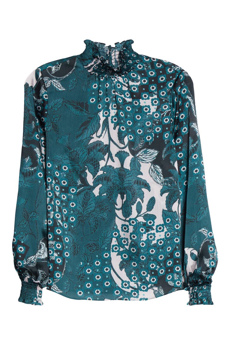 Rococco High Neck Blouse, Alternate, color, TEAL BLUE