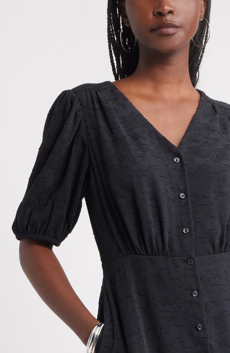 Treasure & Bond Puff Sleeve Tiered Jacquard Maxi Dress, Alternate, color, Black