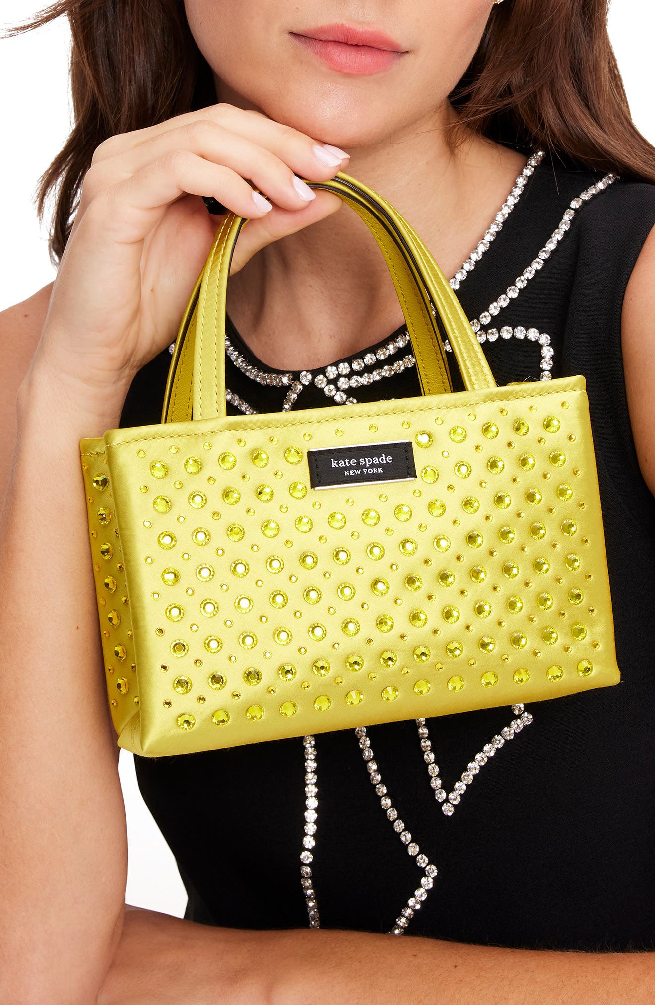 Kate Spade New York sam icon crystal embellished crossbody bag, Alternate, color, Chartreuse