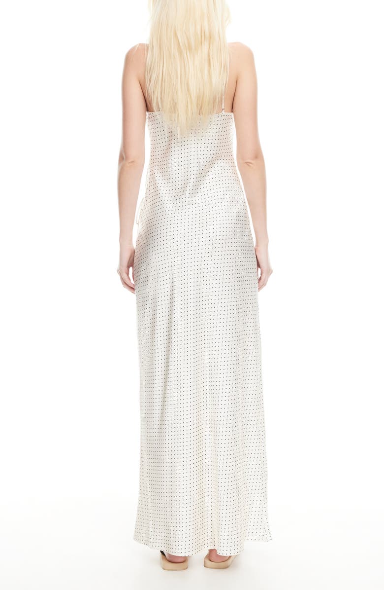 LIONESS About Polka Dot Cutotut Tie Detail Satin Slipdress, Alternate, color, Porcelain Polka