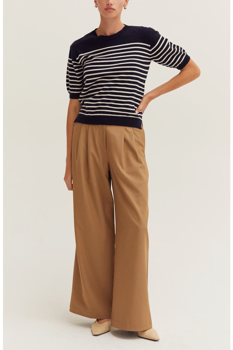 Stripe Short Sleeve Sweater Top, Alternate, color, Navy/Ivory