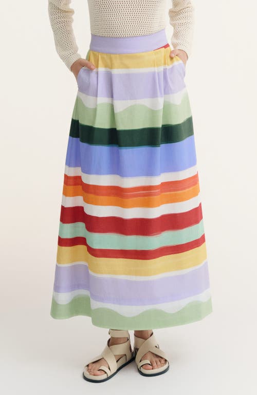 De Loreta Flecos A-line Cotton Midi Skirt In Multi