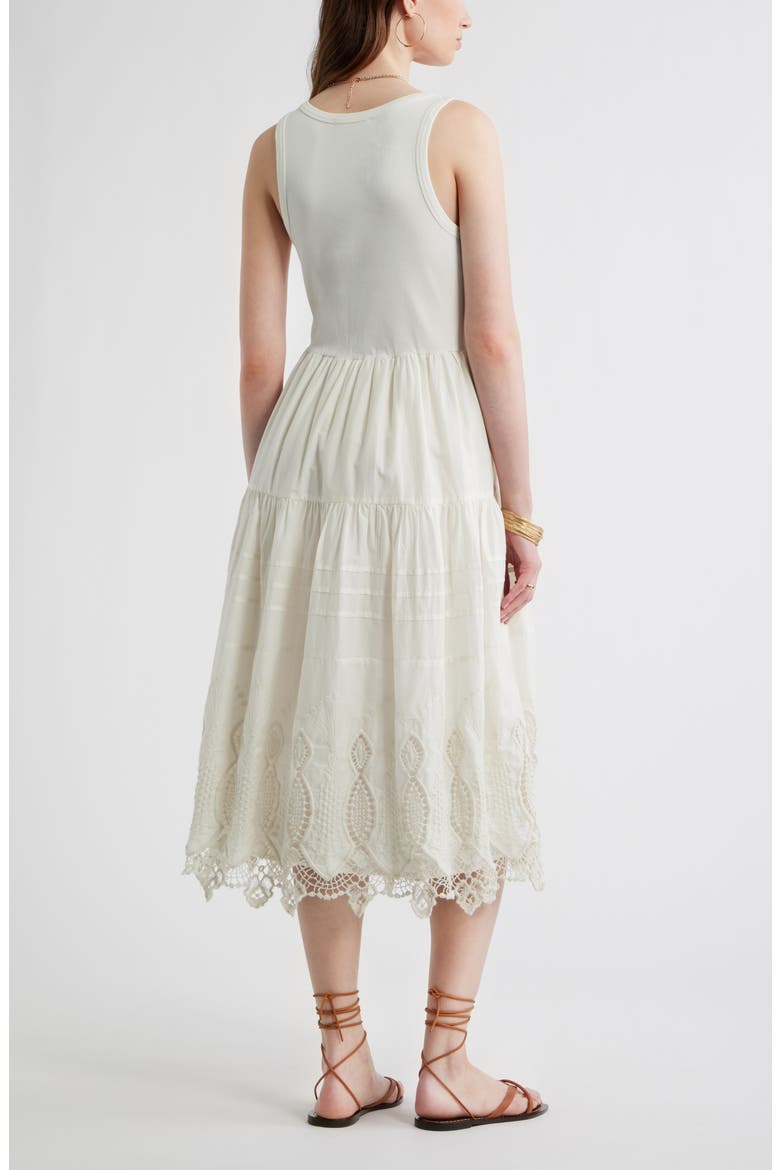 Embroidered Mixed Media Henley Tank Dress, Alternate, color, IVORY EGRET
