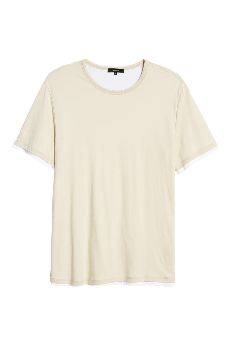 Slim Fit Double Layer Crewneck T-Shirt, Alternate, color, DESERT SAND/ OPTIC WHITE
