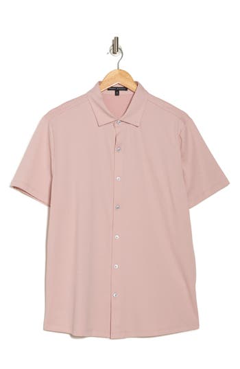 Robert Barakett Glensea Short Sleeve Button-up Knit Shirt In Pink