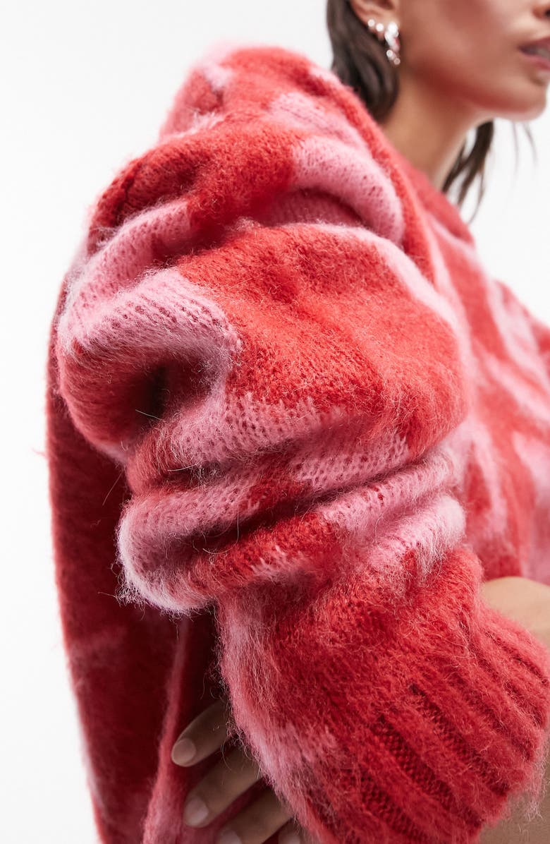 Topshop Blurred Floral Fuzzy Sweater, Alternate, color, 