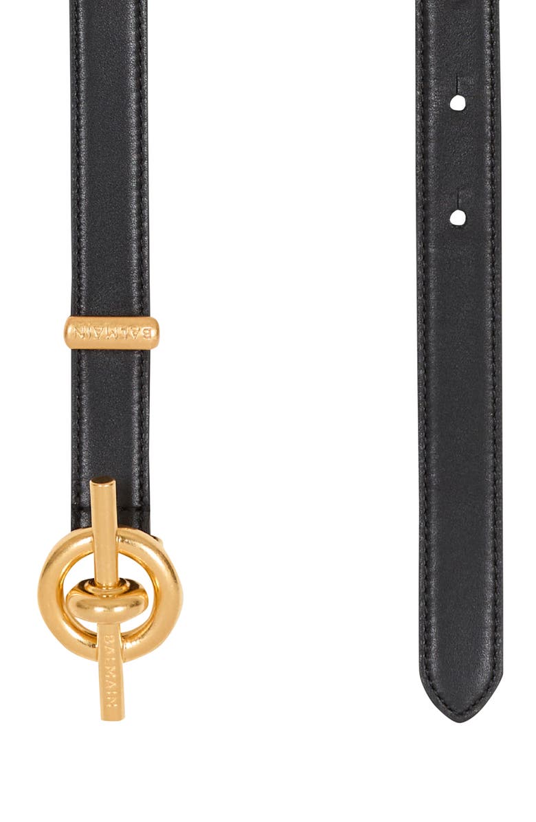 Balmain T-Bar belt in black calfskin, Alternate, color, Black