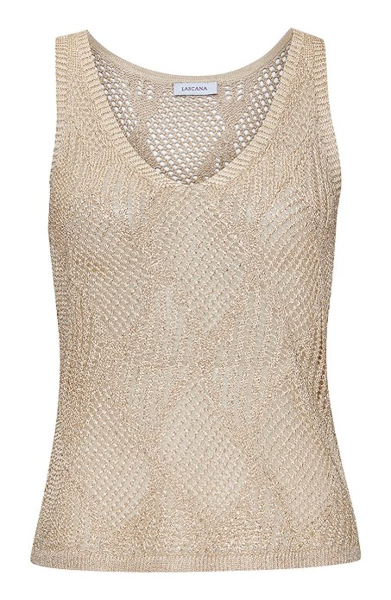LASCANA Women's Crochet Open Work Tank Top, Alternate, color, Beige Gold
