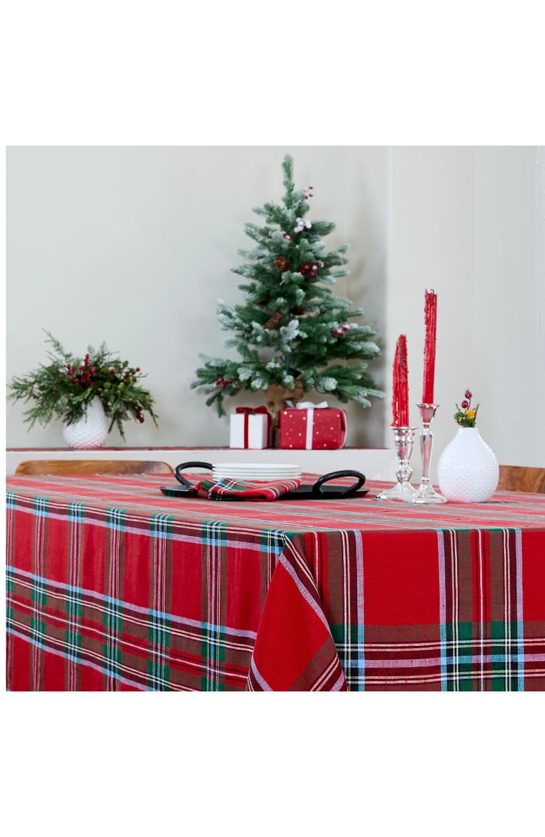 Solino Home Linen Table Throw - Madras Holiday Plaid, 52" x 52", 52" x 52", Alternate, color, Red