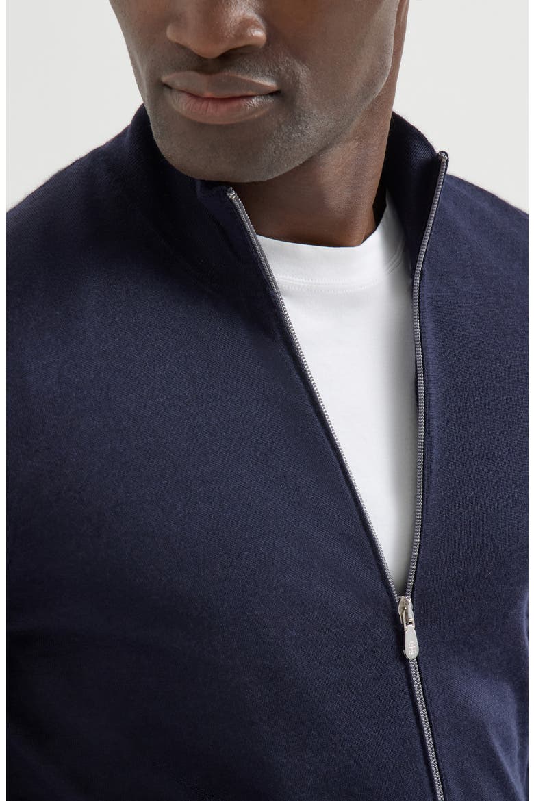 Cashmere and silk lightweight cardigan with zipper, Alternate, color, Navy Blue