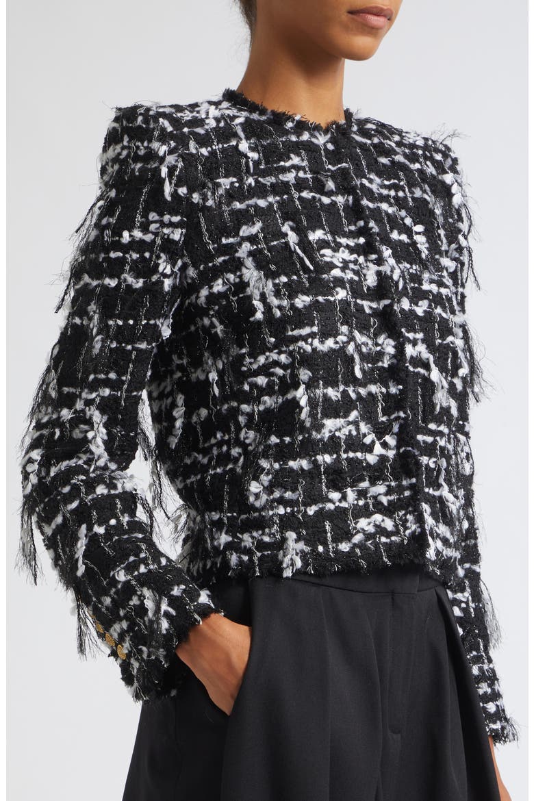 Check Fringe Tweed Crop Jacket, Alternate, color, EAB BLK/ WHITE