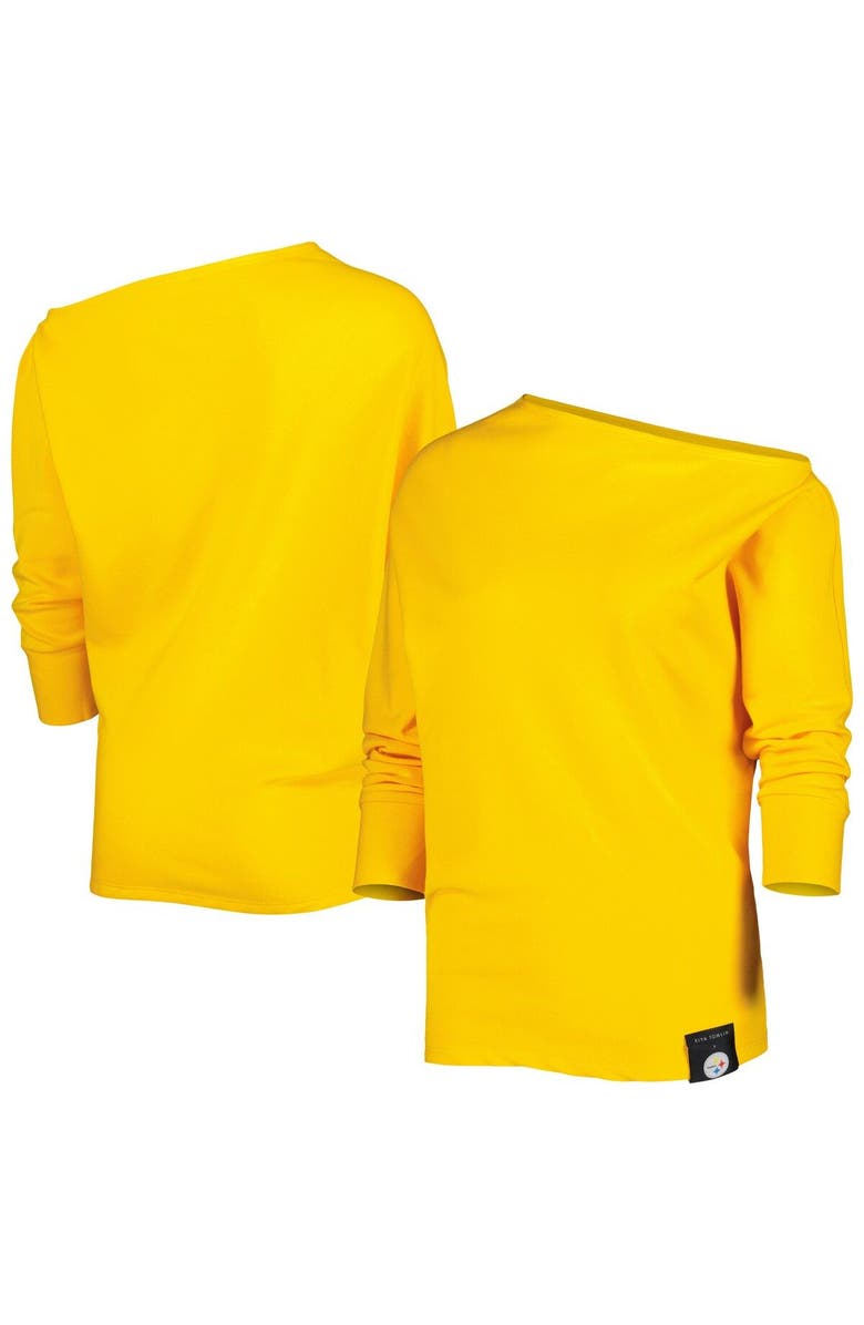 KIYA TOMLIN Women's KIYA TOMLIN Gold Pittsburgh Steelers Twisted Tri-Blend Asymmetrical 3/4-Dolman Sleeve Sweatshirt, Alternate, color, 