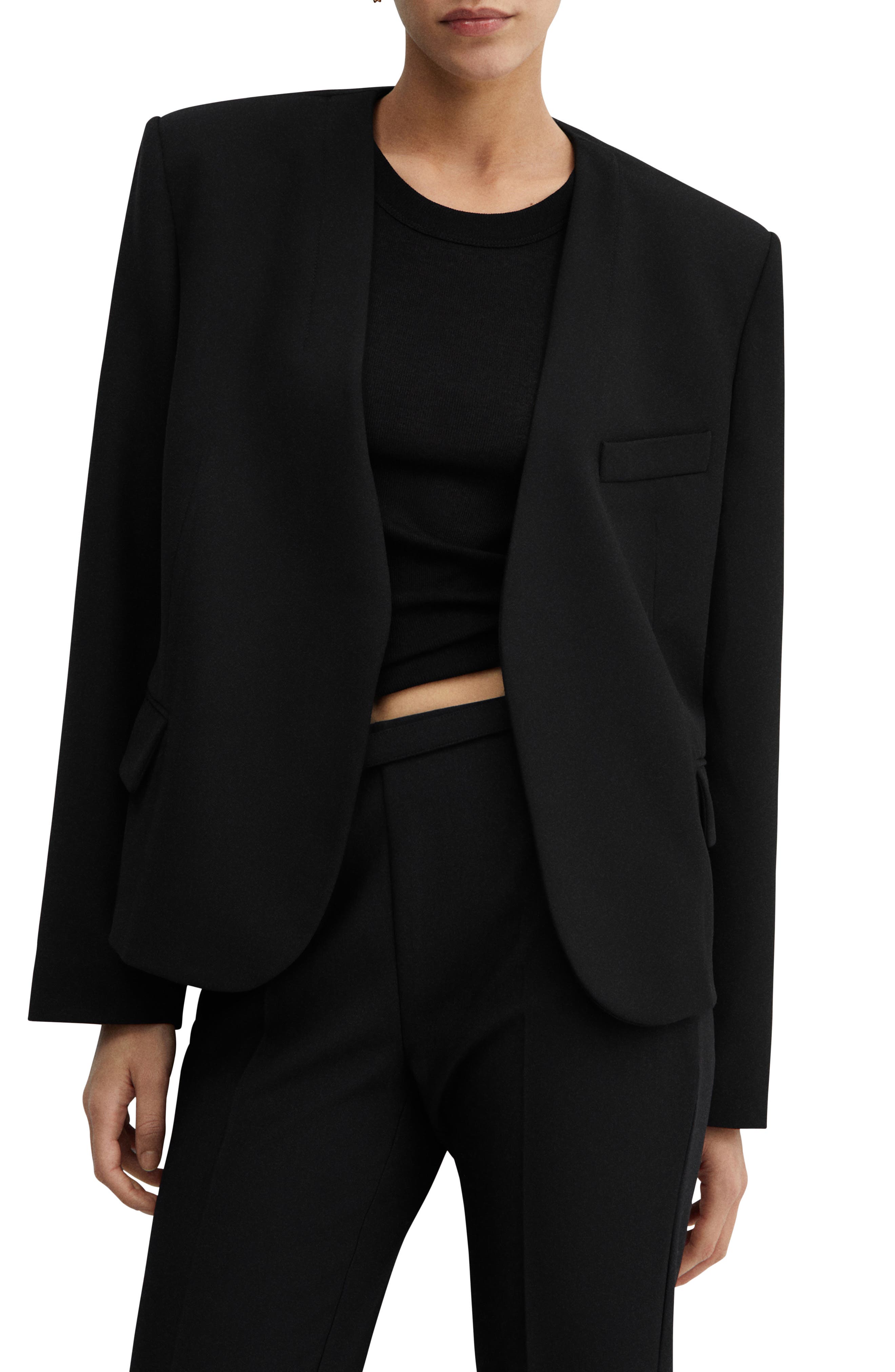 Padded Shoulder Collarless Jacket