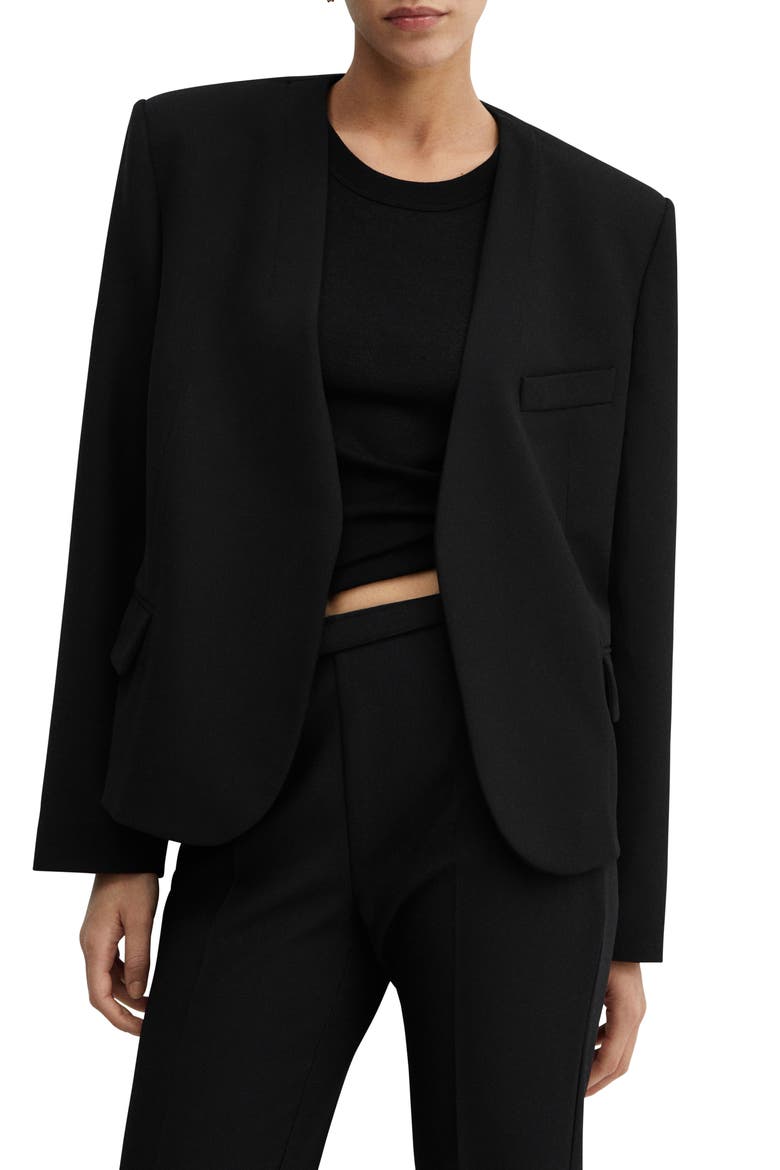 Padded Shoulder Collarless Jacket, Main, color, BLACK