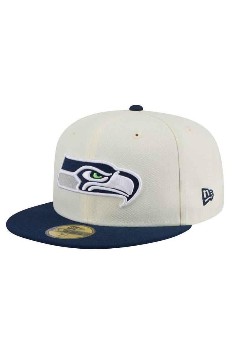 New Era Men's New Era  White/College Navy Seattle Seahawks  Main 59FIFTY Fitted Hat, Alternate, color, 