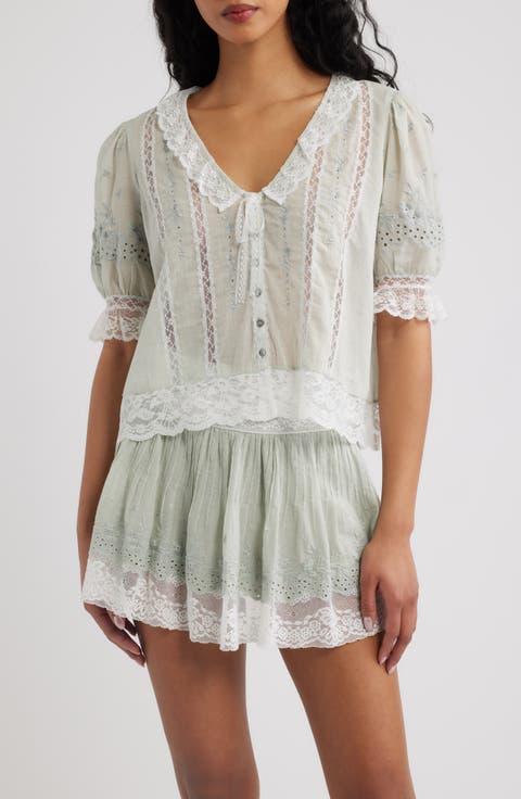 Maurelle Lace Trim Cotton Top